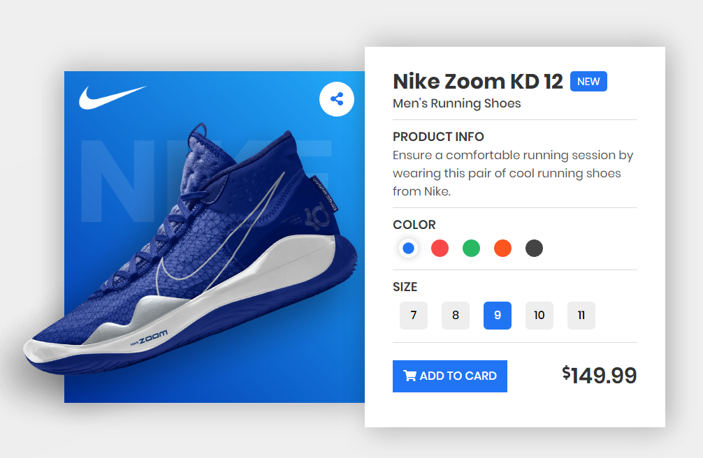 A animated product card with the help of react and scss built with modern frontend techniques for responsive and reusable UI.