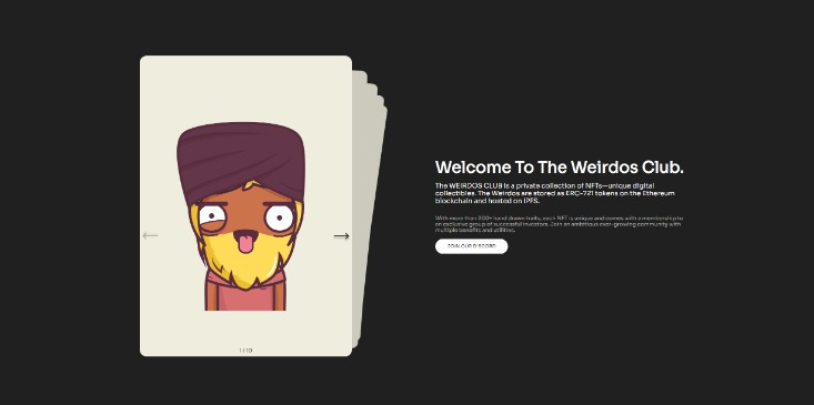 A a cool nft collection website landing page with react js built with modern frontend techniques for responsive and reusable UI.