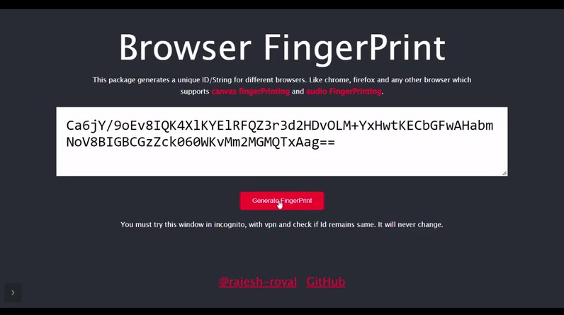 A broprint.js: react package generates a unique id/string for different browsers built with modern frontend techniques for responsive and reusable UI.