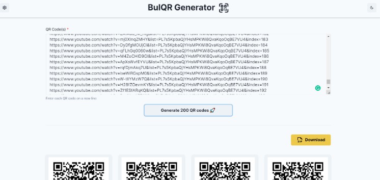 A bulk qr code generator built with react built with modern frontend techniques for responsive and reusable UI.