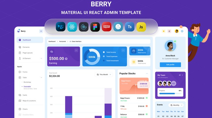 A a creative free react admin template build using the material-ui built with modern frontend techniques for responsive and reusable UI.