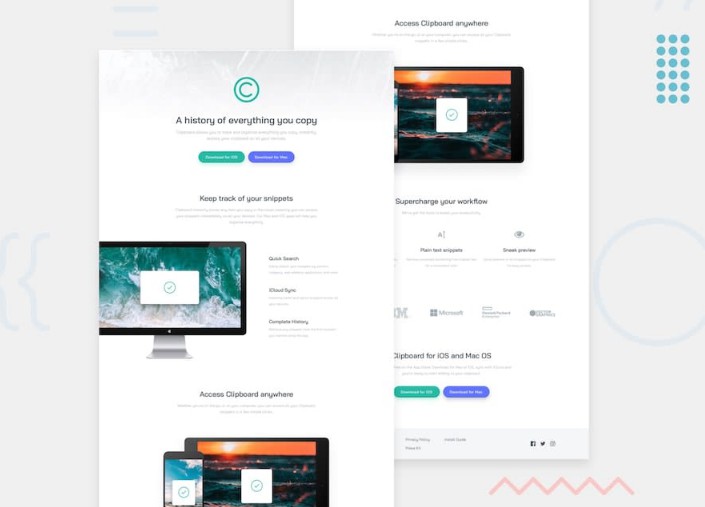 A clipboard landing page with react js built with modern frontend techniques for responsive and reusable UI.