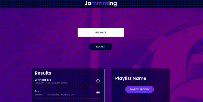 A codecademy jammming project built with react.js built with modern frontend techniques for responsive and reusable UI.