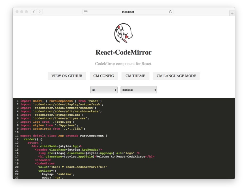A codemirror component for react built with modern frontend techniques for responsive and reusable UI.