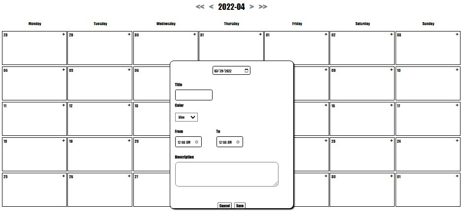A create a demo calendar application using react built with modern frontend techniques for responsive and reusable UI.