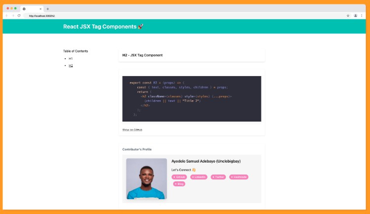 A create a reusable jsx element component by converting any html tag of your choice to react jsx component built with modern frontend techniques for responsive and reusable UI.