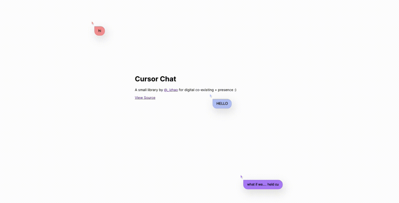 A cursor chat à la figma for digital co-existing + presence built with modern frontend techniques for responsive and reusable UI.