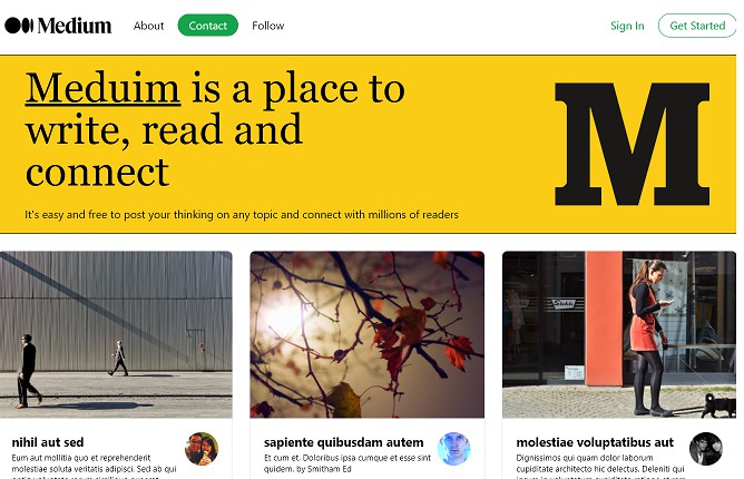 A a custom meduim-clone web application using react.js and tailwind css built with modern frontend techniques for responsive and reusable UI.