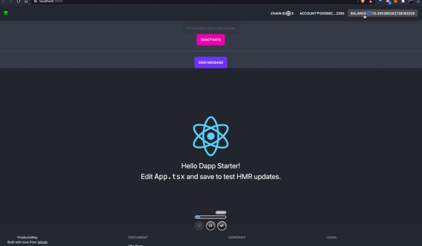 A dapp starter template using react and vite built with modern frontend techniques for responsive and reusable UI.
