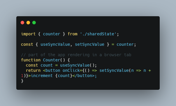 A a custom react hook for synchronized state built with modern frontend techniques for responsive and reusable UI.