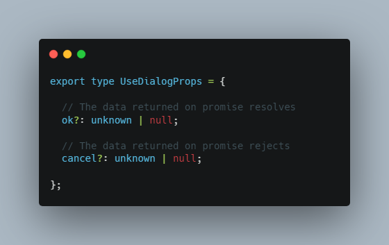 A a custom react hook to use a dialogs easily built with modern frontend techniques for responsive and reusable UI.