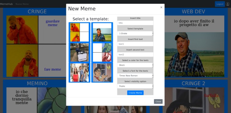A design and implementation of a web application to manage the creation and the visualization of memes built with modern frontend techniques for responsive and reusable UI.