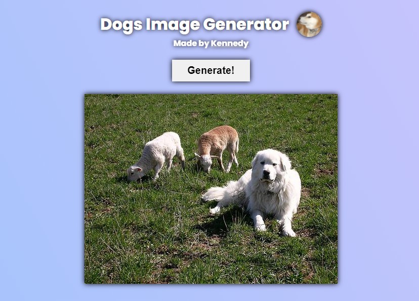 A dogs image generator using react built with modern frontend techniques for responsive and reusable UI.