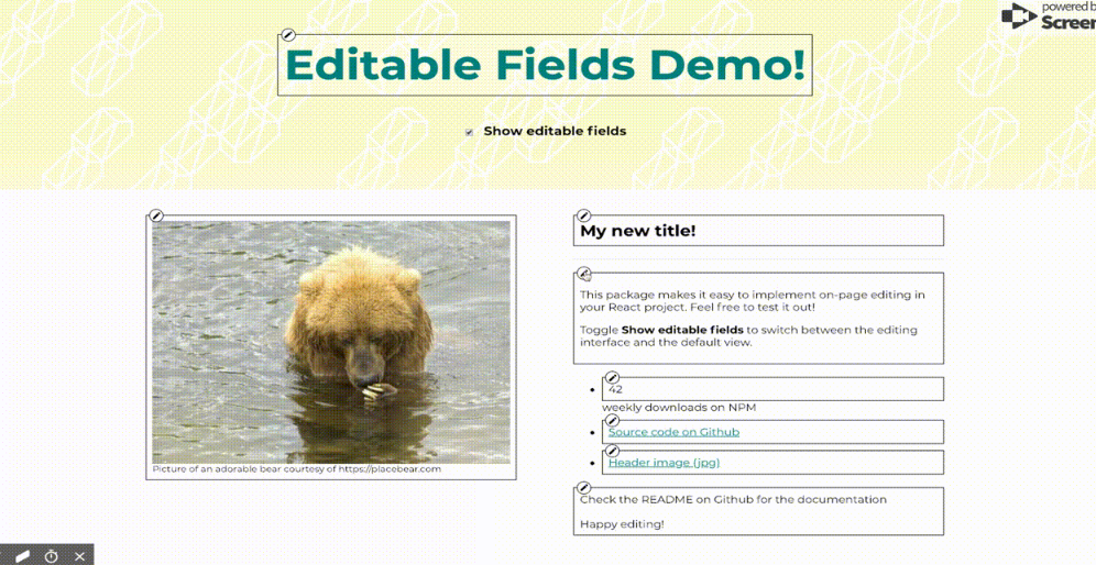 A editable field components for inline editing with react built with modern frontend techniques for responsive and reusable UI.