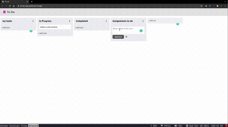 A a customizable kanban board like to-do app built using react built with modern frontend techniques for responsive and reusable UI.