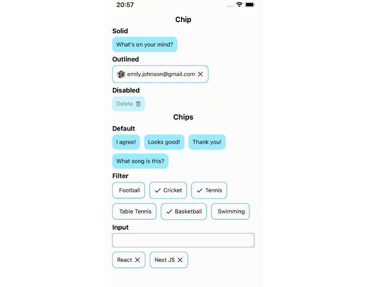 A a customizable material design chips for react native built with modern frontend techniques for responsive and reusable UI.