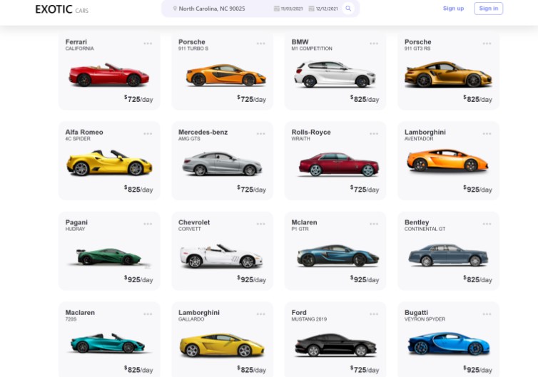 A exotic car showcase - extra trial labluby program by lubysoftware built with modern frontend techniques for responsive and reusable UI.