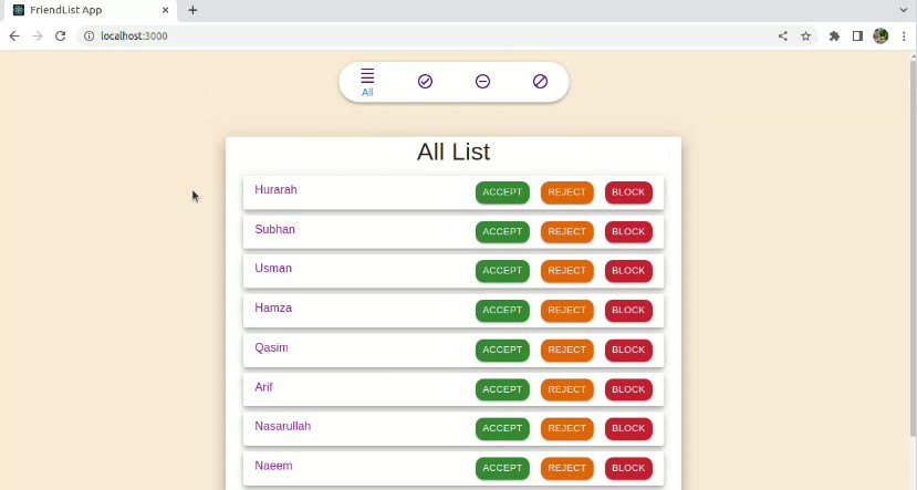 A friendlist app using react redux built with modern frontend techniques for responsive and reusable UI.