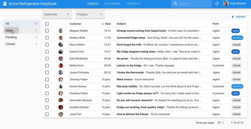 A generate fake data for a help desk application built with modern frontend techniques for responsive and reusable UI.
