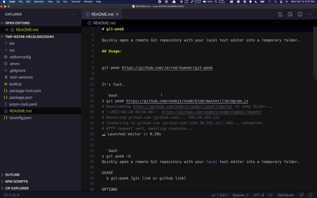 A git peek - the fastest way to open a remote git repository in your local text editor built with modern frontend techniques for responsive and reusable UI.