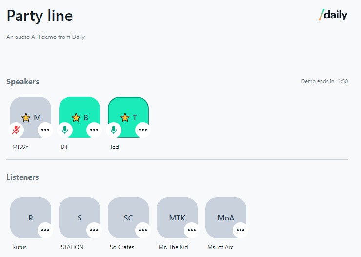 A party line: audio-only demos for react, react native, ios, and android built with modern frontend techniques for responsive and reusable UI.