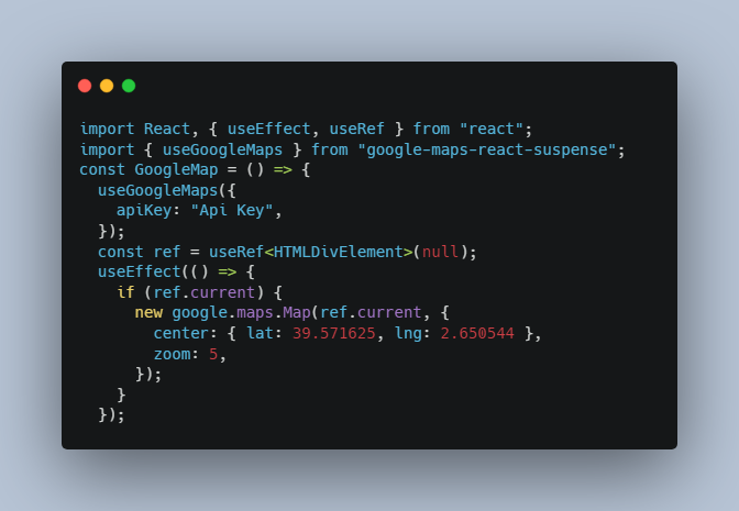 A google maps javascript api react suspense loader built with modern frontend techniques for responsive and reusable UI.