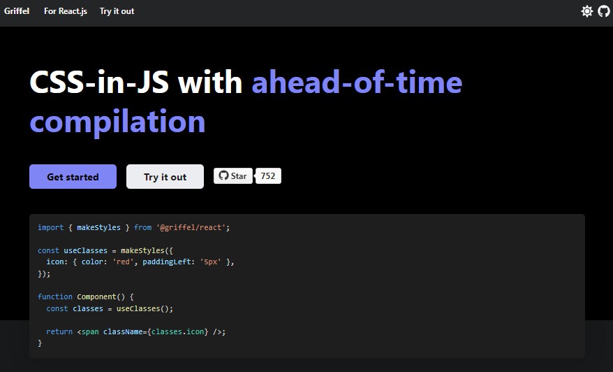 A griffel: css-in-js with ahead-of-time compilation built with modern frontend techniques for responsive and reusable UI.