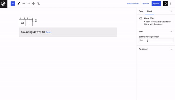 A a demo showing alpine with wordpress's gutenberg editor built with modern frontend techniques for responsive and reusable UI.
