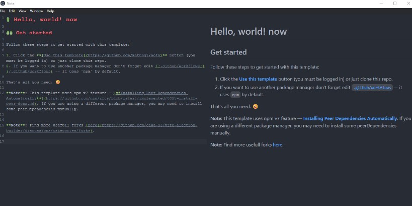 A nota markdown editor built with vite, electron and react built with modern frontend techniques for responsive and reusable UI.