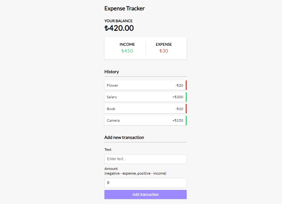 A a expense tracker with react, context built with modern frontend techniques for responsive and reusable UI.