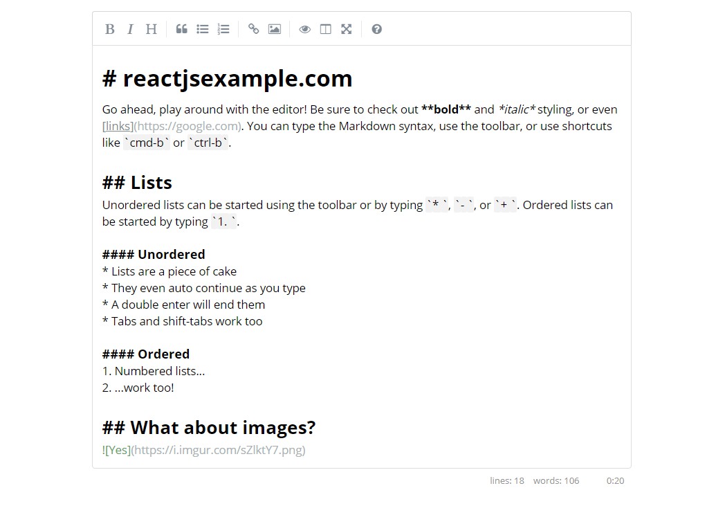 A react component wrap for simplemde markdown editor built with modern frontend techniques for responsive and reusable UI.