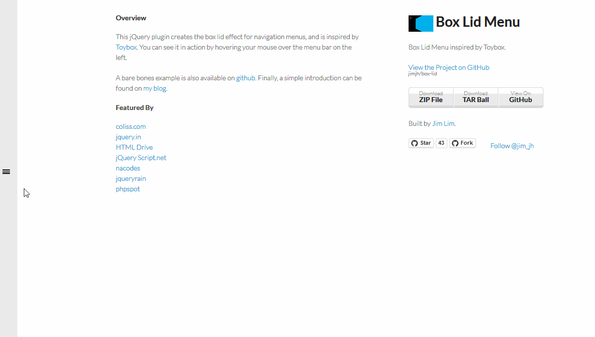 A box lid menu built with modern frontend techniques for responsive and reusable UI.