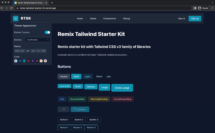 A remix starter kit with tailwind css family of libraries: headless ui, radix ui, vechaiui, daisyui, and more built with modern frontend techniques for responsive and reusable UI.