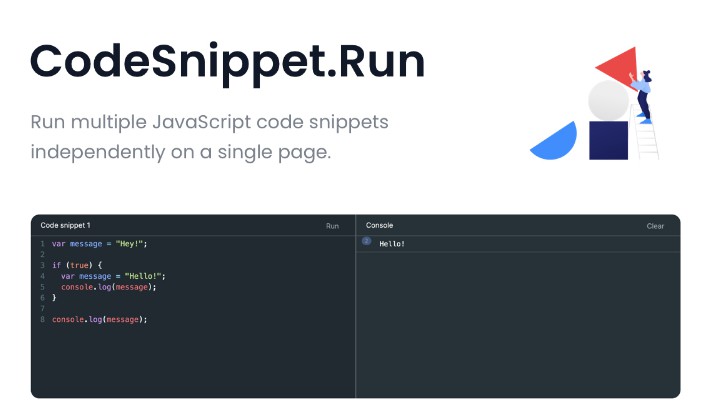 A run multiple javascript code snippets independently on a single page built with modern frontend techniques for responsive and reusable UI.