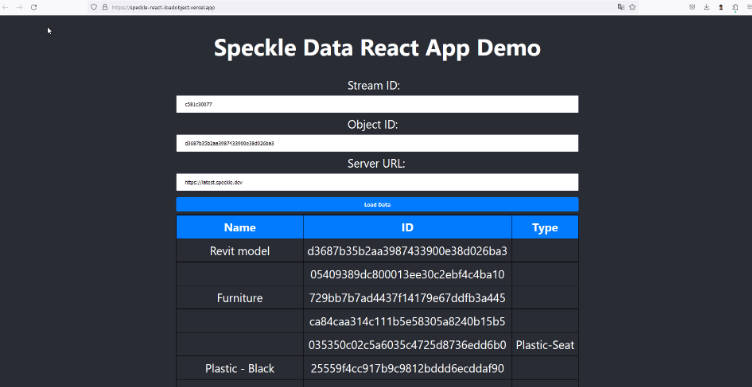 A sample demo speckle load data object with react app built with modern frontend techniques for responsive and reusable UI.