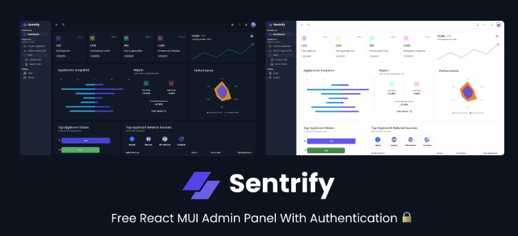 A sentrify - a free react mui5 template built with authentication built with modern frontend techniques for responsive and reusable UI.