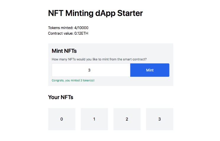 A a full stack dapp starter for minting nfts built on ethereum (solidity) with next.js built with modern frontend techniques for responsive and reusable UI.