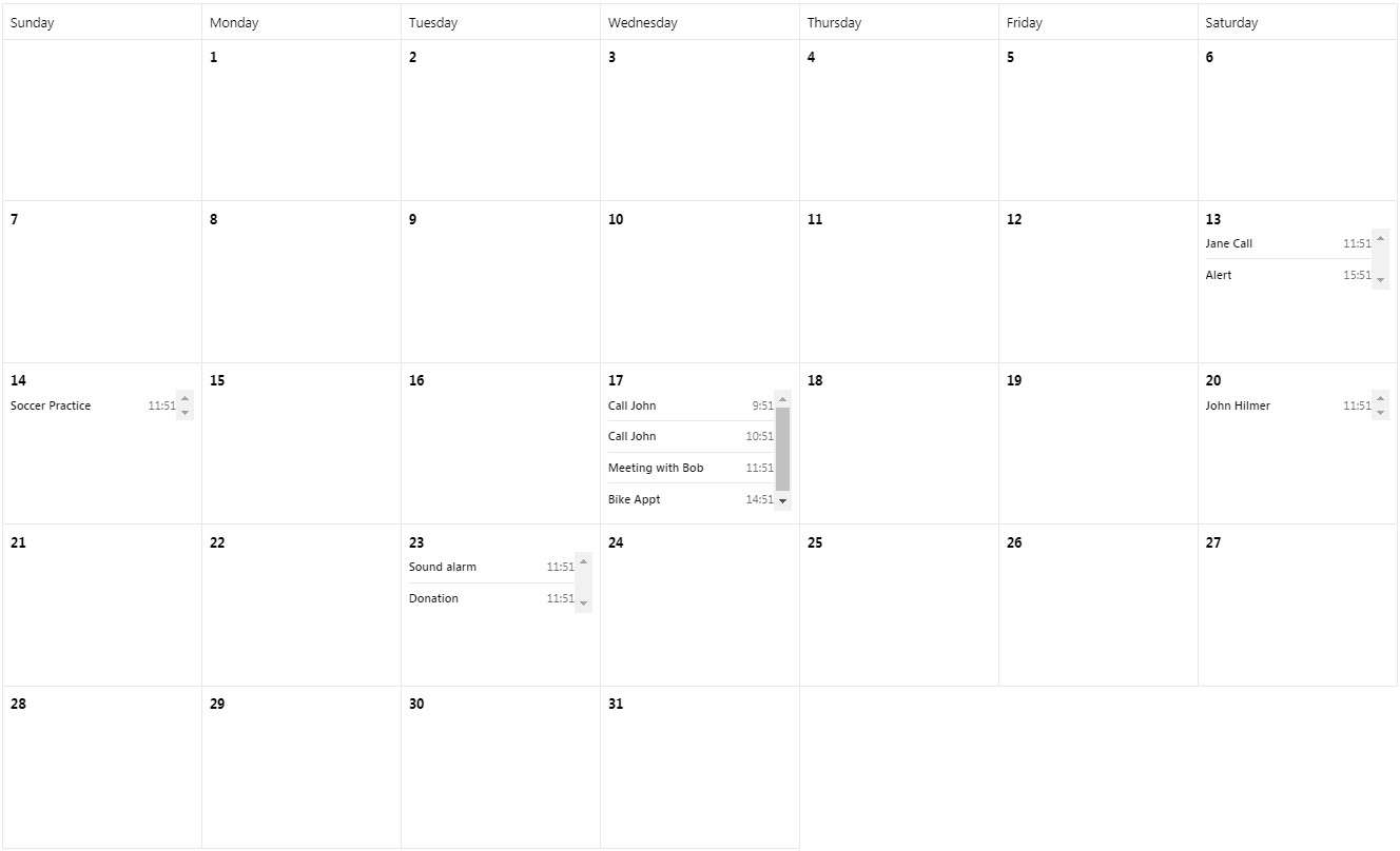 A simple and flexible events calendar written in react built with modern frontend techniques for responsive and reusable UI.