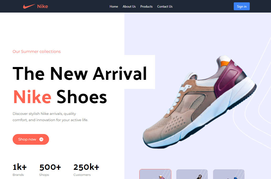 A a fully responsive nike store app built using react.js built with modern frontend techniques for responsive and reusable UI.