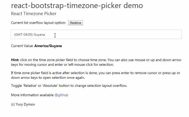 A timezone picker for react bootstrap built with modern frontend techniques for responsive and reusable UI.