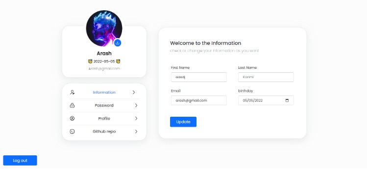 A user panel using react with formik and yup for working with the inputs and make them validate built with modern frontend techniques for responsive and reusable UI.