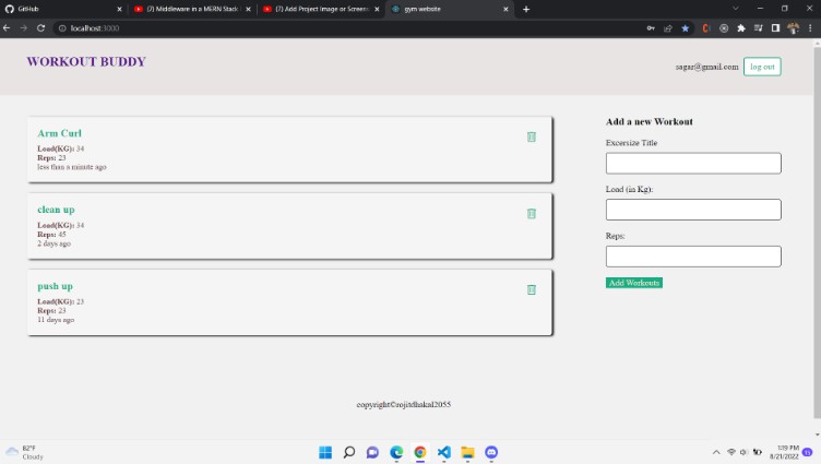 A a gym app using react.js built with modern frontend techniques for responsive and reusable UI.
