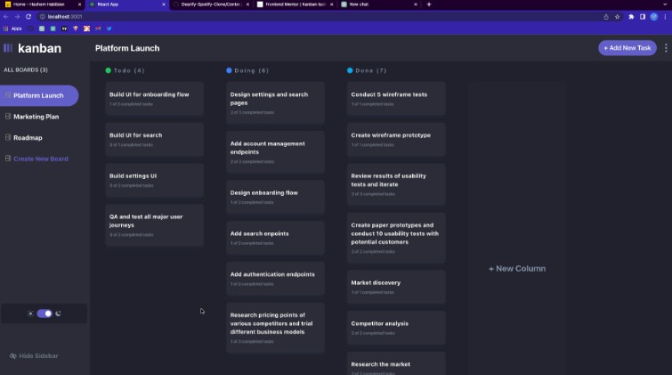 A a kanban task management clone with react and tailwind and redux built with modern frontend techniques for responsive and reusable UI.