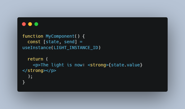 A a library built on top of xstate, that allows you to access your machines/services through your react application built with modern frontend techniques for responsive and reusable UI.