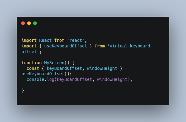A a react hook to help manage mobile browser virtual keyboards built with modern frontend techniques for responsive and reusable UI.