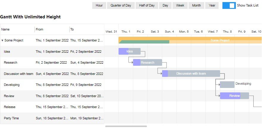 A interactive gantt chart for react with typescript built with modern frontend techniques for responsive and reusable UI.